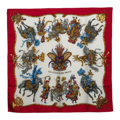 エルメス カレ90 LES FÊTES DU ROI SOLEIL 太陽王の祝典 スカーフ 大判スカーフ レッド系 マルチカラー シルク レディース HERMES 中古