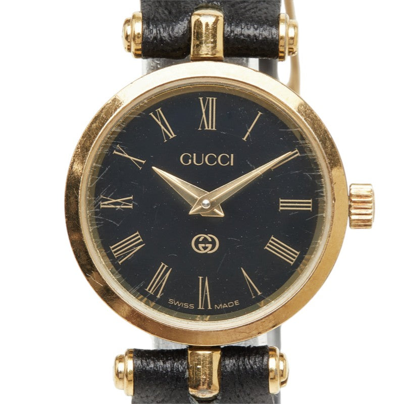 グッチ 腕時計 2000L クオーツ ブラック文字盤 ステンレススチール レザー レディース GUCCI 中古