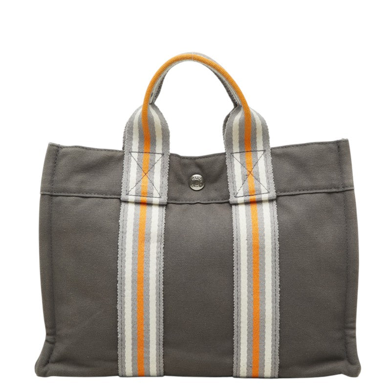 エルメス フールトゥ トートPM ハンドバッグ グレー オレンジ ホワイト シルバー コットン レディース HERMES 中古