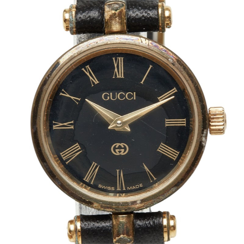 グッチ 腕時計 2000L クオーツ ブラック文字盤 ステンレススチール レザー レディース GUCCI 中古