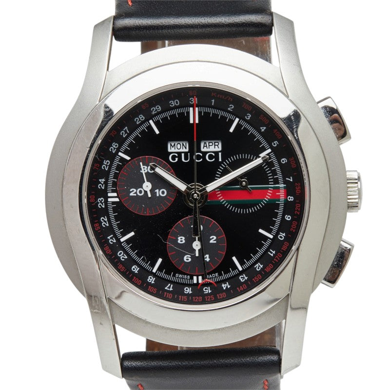 グッチ 5500 Gクラス クロノグラフ 腕時計 YA055208 クオーツ ブラック文字盤 ステンレススチール レザー メンズ GUCCI 中古