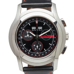 グッチ 5500 Gクラス クロノグラフ 腕時計 YA055208 クオーツ ブラック文字盤 ステンレススチール レザー メンズ GUCCI 中古