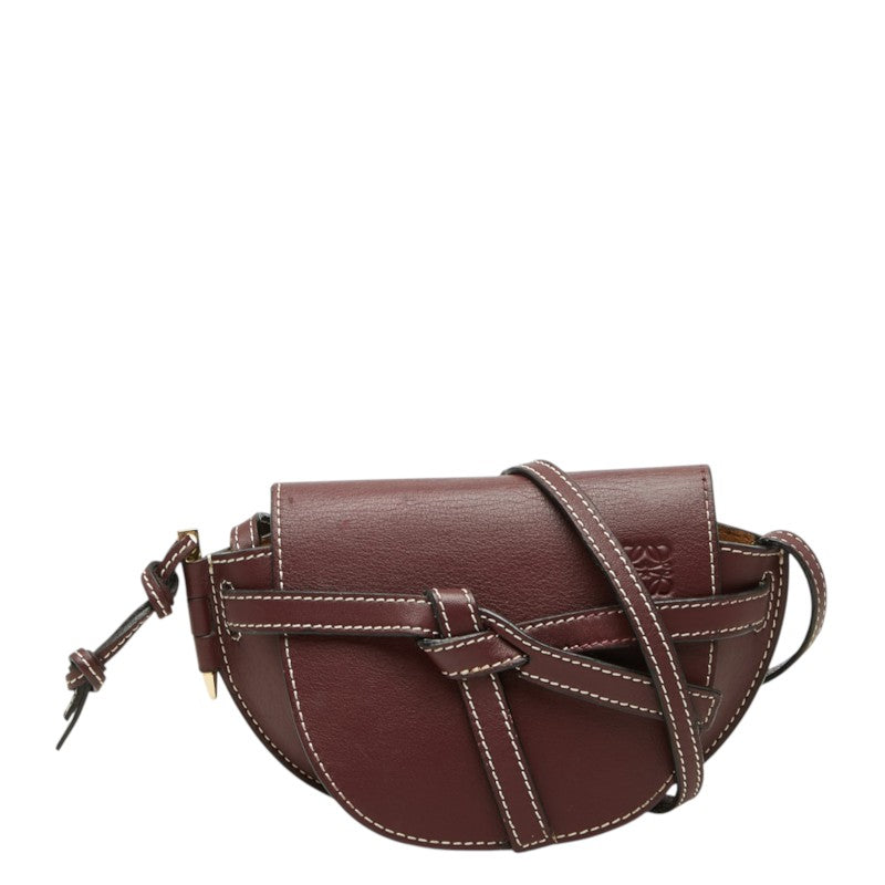ロエベ ゲートバッグ 斜め掛け ミニ ショルダーバッグ ボルドー系 レザー レディース LOEWE 中古