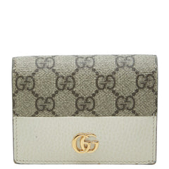 グッチ GGスプリーム 二つ折り財布 658610 ベージュ ホワイト PVC レザー レディース GUCCI 中古