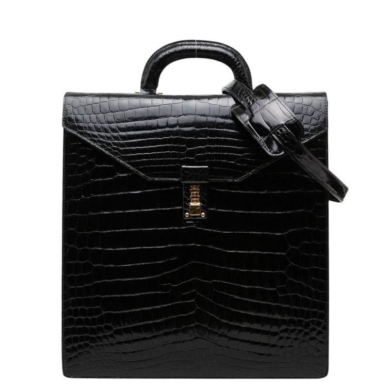 JARDIN DES SACS ジャルダンデサック ハンドバッグ ショルダーバッグ 2way ビジネス シャイニング ブラック クロコダイル メンズ 中古