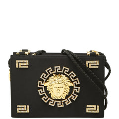 ヴェルサーチェ メドゥーサ 斜め掛け ショルダーバッグ ゴールド ブラック サテン ラインストーン レディース VERSACE 中古