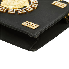ヴェルサーチェ メドゥーサ 斜め掛け ショルダーバッグ ゴールド ブラック サテン ラインストーン レディース VERSACE 中古