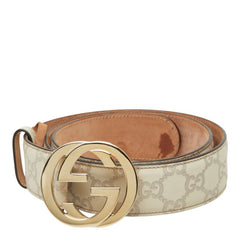 グッチ グッチシマ インターロッキングG ベルト サイズ:90/36 114876 アイボリー ホワイト レザー レディース GUCCI 中古