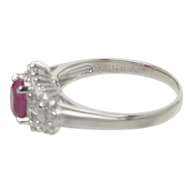 ルビー ダイヤモンド Pt900 プラチナ ルビー1.03ct ダイヤ0.40ct デザインリング リング 指輪 レディース 15.5号 中古