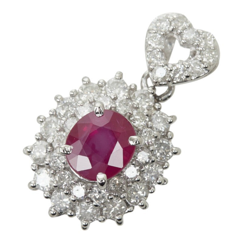 ルビー ダイヤモンド Pt900 プラチナ ルビー1.40ct ダイヤ1.00ct ハート フラワーモチーフ ペンダントトップ ネックレス レディース 中古