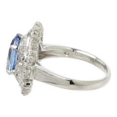 シルバー ライトブルー サファイア ダイヤモンド Pt900 プラチナ サファイア5.52 ダイヤ1.55ct フラワーモチーフ リング 指輪 レディース 18.5号 中古