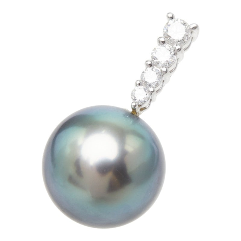 ブラックパール（黒蝶真珠） ダイヤモンド Pt900 プラチナ 黒蝶真珠12.9~13.0mm ダイヤ0.25ct ペンダントトップ ネックレス レディース 中古