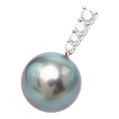 ブラックパール（黒蝶真珠） ダイヤモンド Pt900 プラチナ 黒蝶真珠12.9~13.0mm ダイヤ0.25ct ペンダントトップ ネックレス レディース 中古