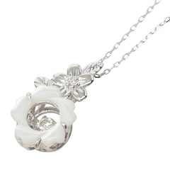 ダイヤモンド ホワイトシェル K10WG ホワイトゴールド ダイヤ0.003ct シェル ダイヤ0.08ct フラワーモチーフ ペンダント ネックレス レディース 中古