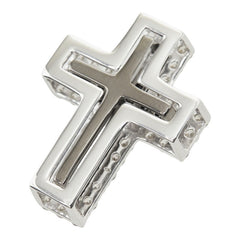 ダイヤモンド K18WG ホワイトゴールド メッキ ダイヤ/ブラックダイヤ1.00ct クロスモチーフ ペンダントトップ ネックレス レディース 中古