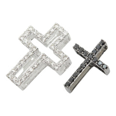 ダイヤモンド K18WG ホワイトゴールド メッキ ダイヤ/ブラックダイヤ1.00ct クロスモチーフ ペンダントトップ ネックレス レディース 中古
