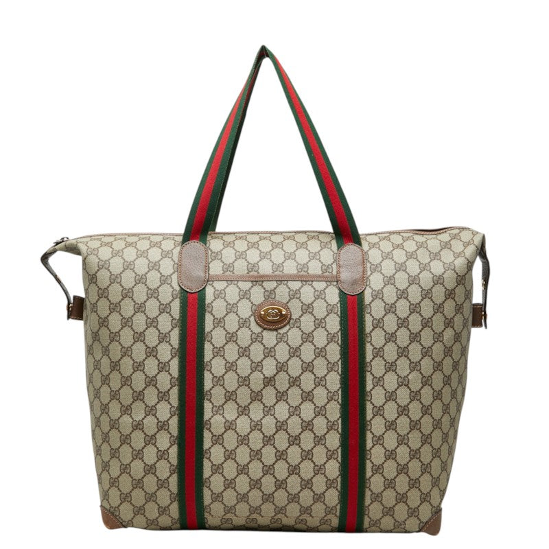 グッチ GGスプリーム シェリーライン ボストンバッグ 012 39 6211 ベージュ PVC レザー レディース GUCCI 中古