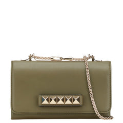 ヴァレンティノ ガラヴァーニ ヴァヴァヴーム スタッズ チェーン ショルダーバッグ カーキグリーン レザー レディース VALENTINO 中古