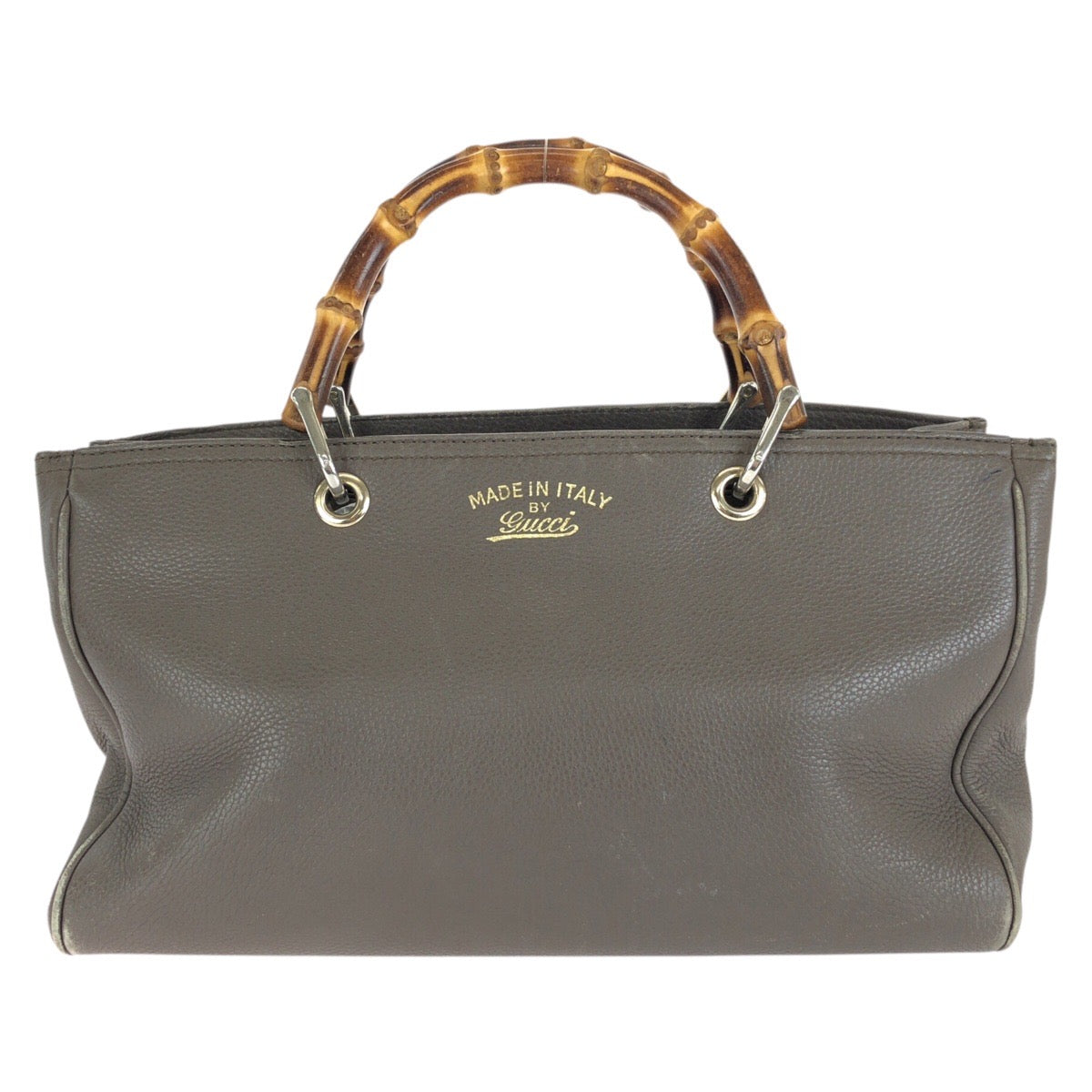 グッチ バンブー ショッパー ミディアム トートバッグ ハンドバッグ 323660 グレー レザー レディース GUCCI 中古