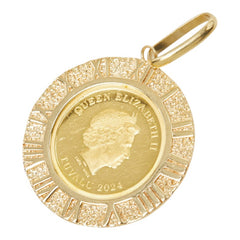 K24IG インゴット K18YG イエローゴールド ツバルホース 2024年 1/25oz エリザベス2世 3ドル金貨 ペンダントトップ ネックレス レディース 中古