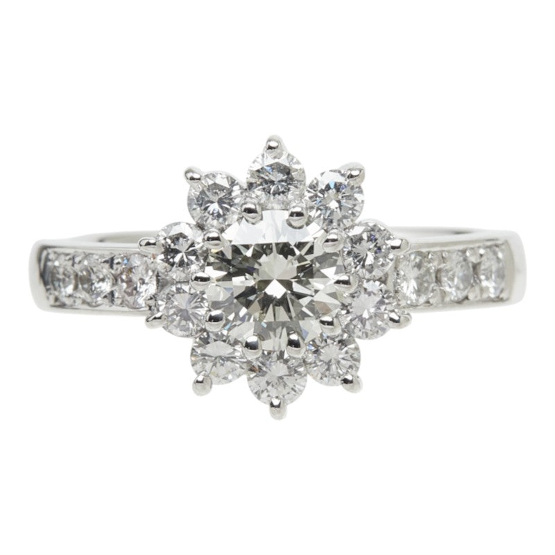 ダイヤモンド Pt900 プラチナ ダイヤ0.759ct ダイヤ0.80ct フラワーモチーフ リング 指輪 レディース 14号 中古