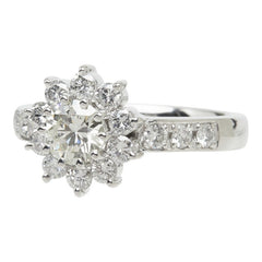 ダイヤモンド Pt900 プラチナ ダイヤ0.759ct ダイヤ0.80ct フラワーモチーフ リング 指輪 レディース 14号 中古