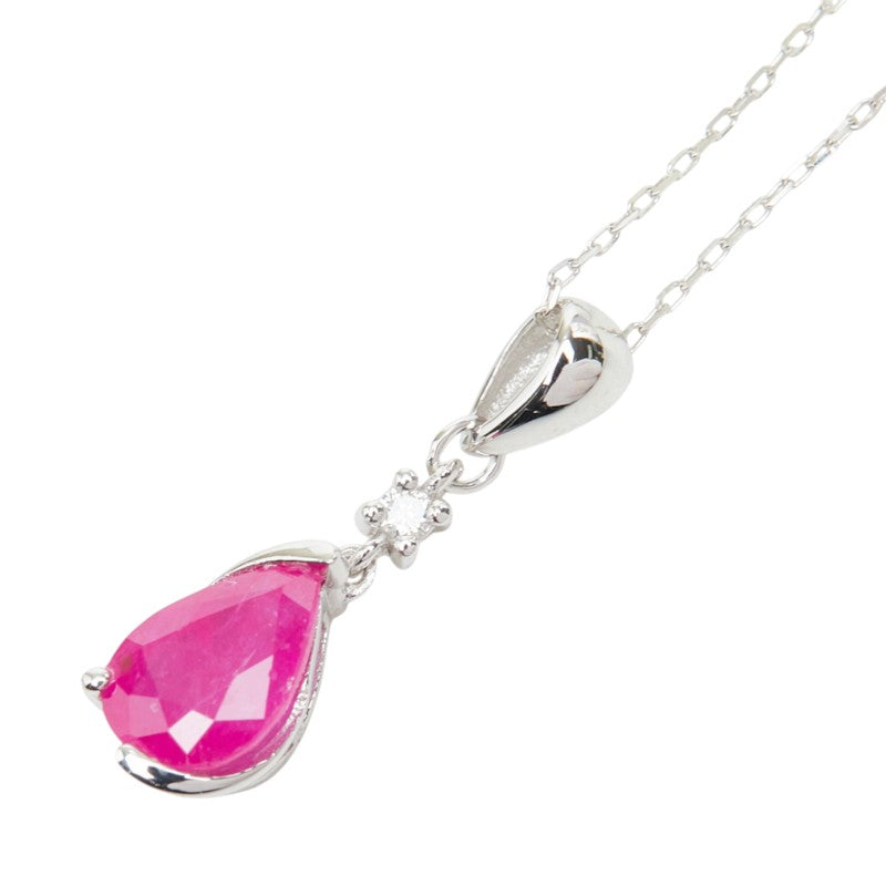 ルビー ダイヤモンド K18WG ホワイトゴールド ルビー0.83ct ダイヤ0.01ct チェリーピンクルビー マダガスカル・ミャンマー ペンダント ネックレス レディース 中古
