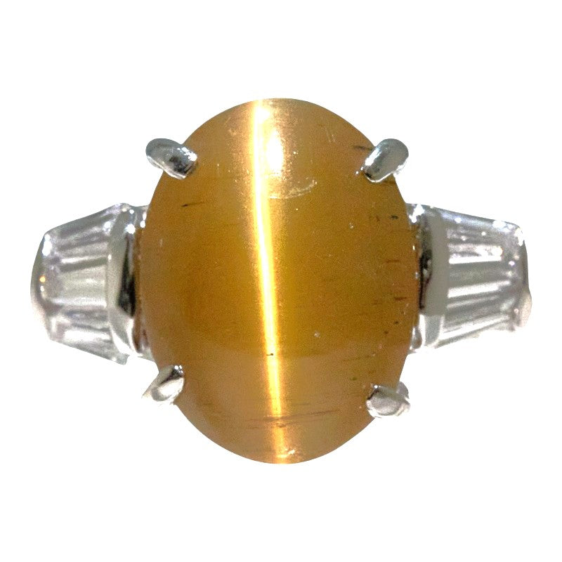 トルマリン Pt900 プラチナ トルマリンキャッツアイ4.110ct ダイヤ0.25ct トルマリンキャッツアイ デザインリング リング 指輪 レディース 11号 中古