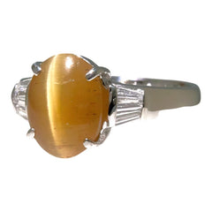 トルマリン Pt900 プラチナ トルマリンキャッツアイ4.110ct ダイヤ0.25ct トルマリンキャッツアイ デザインリング リング 指輪 レディース 11号 中古