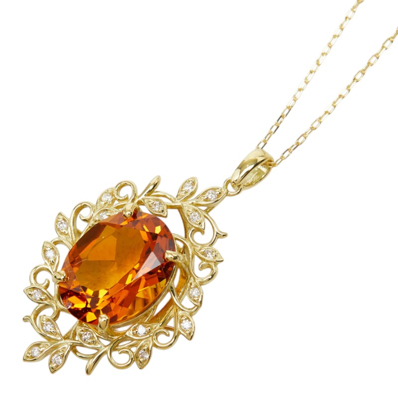 シトリン ダイヤモンド K18YG イエローゴールド マデイラシトリン1.88ct ダイヤ0.04ct マデイラシトリン フラワーモチーフ ペンダント ネックレス レディース 中古
