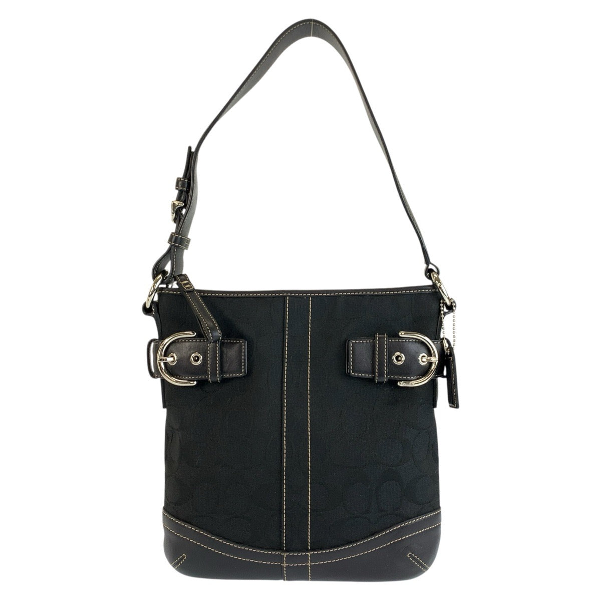 コーチ シグネチャー スモール ソフトダッフル ショルダーバッグ 3577 ブラック 黒 キャンバス レザー レディース COACH 中古