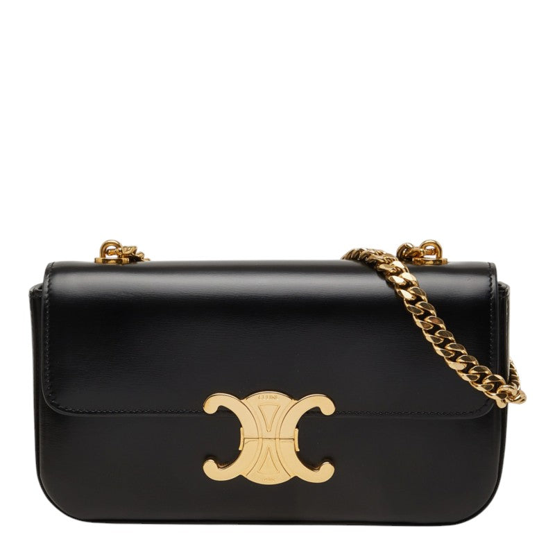 セリーヌ トリオンフ クロード チェーン ショルダーバッグ ワンショルダー ブラック レザー レディース CELINE 中古