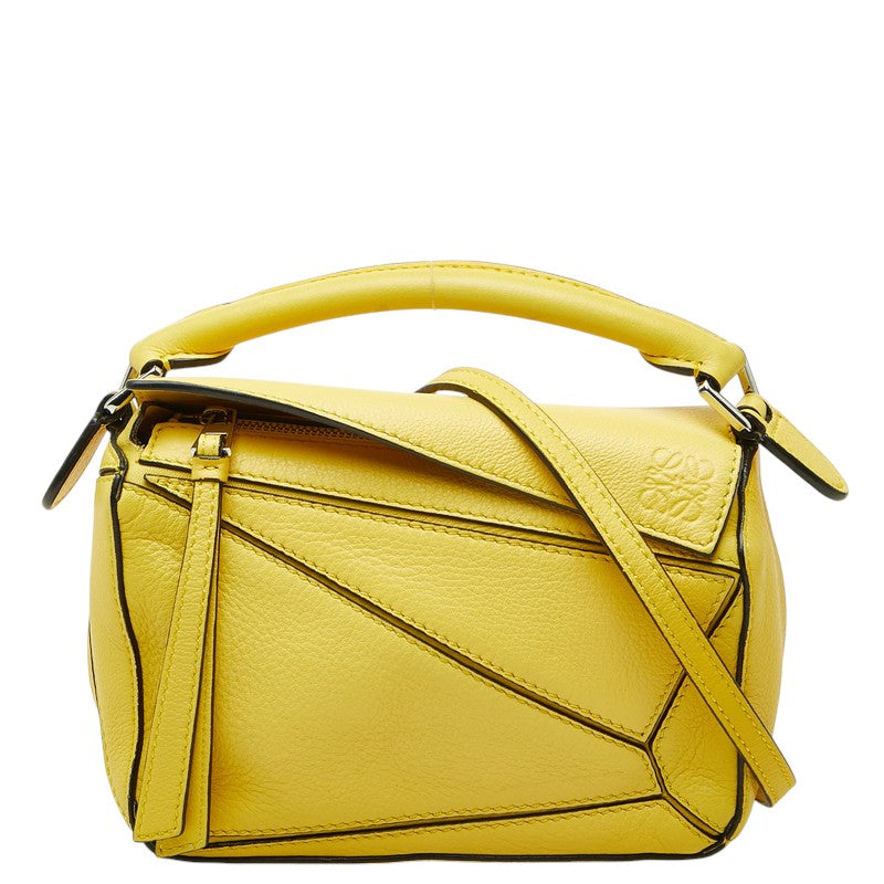 ロエベ アナグラム パズルバッグ ミニ ハンドバッグ 2WAY ショルダーバッグ イエロー レザー レディース LOEWE 中古