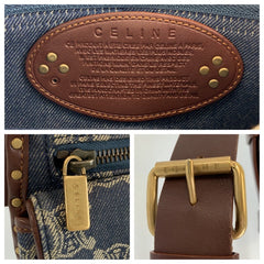 セリーヌ パリマカダム ボディバッグ ウエストポーチ ブルー ブラウン デニム レザー レディース CELINE 中古