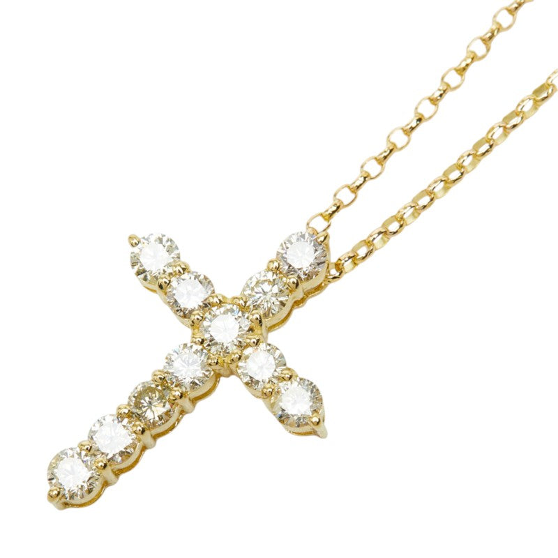 ダイヤモンド K18YG イエローゴールド ダイヤ1.00ct クロスモチーフ ペンダント ネックレス レディース 中古