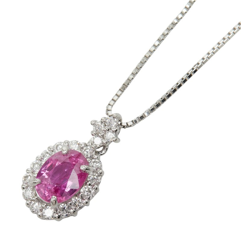 ピンクサファイヤ ダイヤモンド Pt900 プラチナ/Pt850 プラチナ ピンクサファイア1.165ct ダイヤ0.31ct ペンダント ネックレス レディース 中古