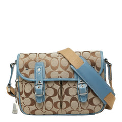 コーチ シグネチャー 斜め掛け ショルダーバッグ 6849 ベージュ ブルー キャンバス レザー レディース COACH 中古