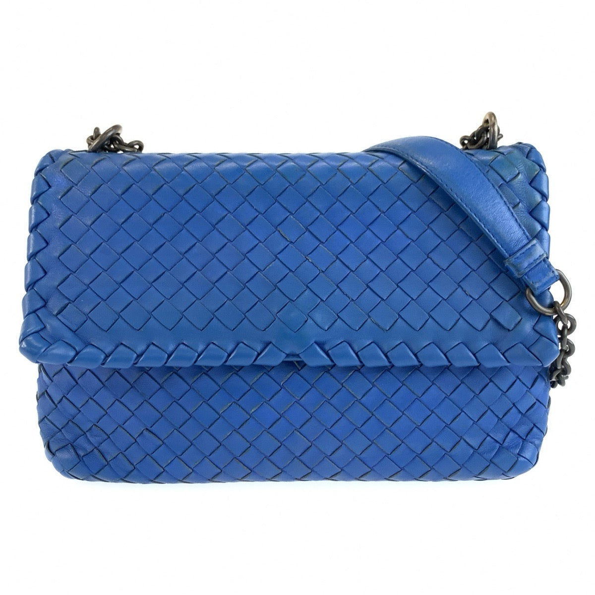 ボッテガヴェネタ イントレチャート オリンピア チェーンショルダーバッグ ブルー レザー レディース BOTTEGAVENETA 中古