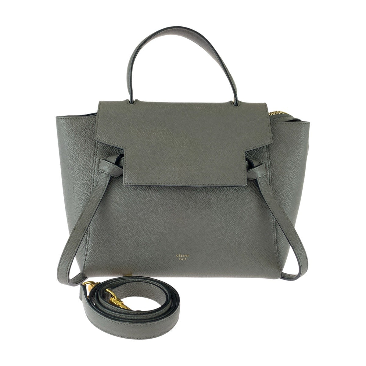 セリーヌ ベルトバック ハンドバッグ ショルダーバッグ 2WAY グレー レザー レディース CELINE 中古