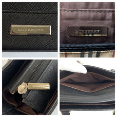 バーバリー 中チェック柄 トートバッグ ショルダーバッグ ブラック 黒 レザー レディース BURBERRY 中古