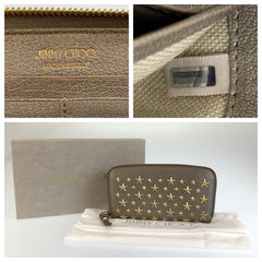 ジミーチュウ スタースタッズ フィリパ 長財布 ロングウォレット メタリックグレー レザー レディース JIMMY CHOO 中古
