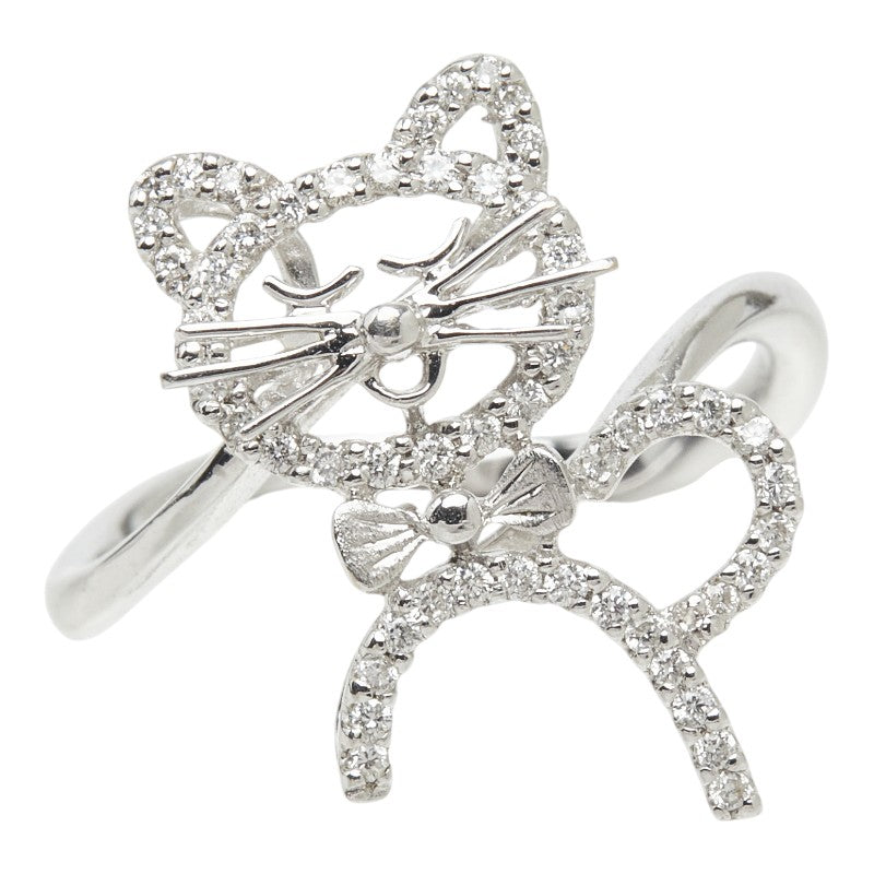 ダイヤモンド K18WG ホワイトゴールド ダイヤモンド0.24ct キャットモチーフ 猫 動物 リング 指輪 レディース 11.5号 中古