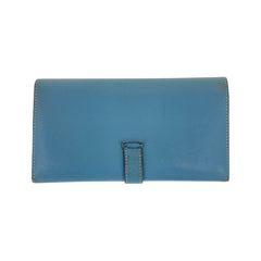 エルメス べアン 三つ折り 長財布 ロングウォレット ブルージーン 水色 ヴォーエプソン メンズ HERMES 中古