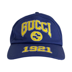 グッチ カレッジ インターロッキング キャップ 帽子 男女兼用 ブルー イエロー コットン メンズ GUCCI 中古