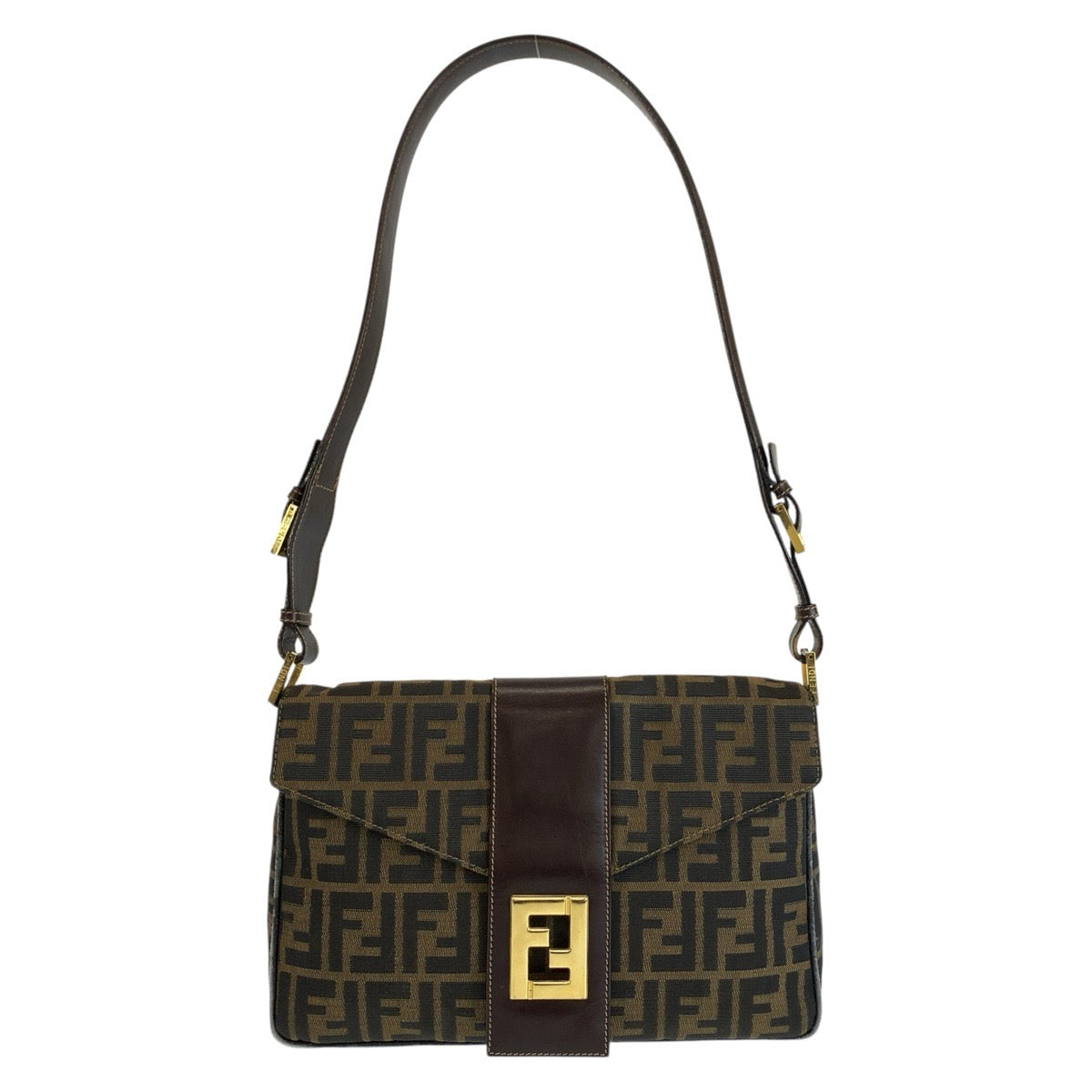 フェンディ ズッカ ショルダーバッグ 2211 2643479 ブラウン キャンバス レザー レディース FENDI 中古