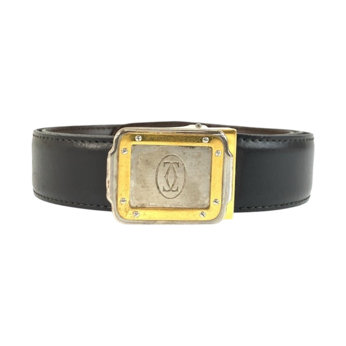 カルティエ ベルト ブラック 黒 レザー メタル メンズ CARTIER 中古