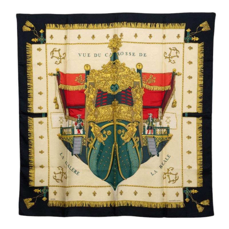 エルメス カレ90 VUE DU CAROSSE DE LA GALERE LA REALE クイーンの戴冠式 ラ レアル号 スカーフ 大判スカーフ マルチカラー シルク レディース HERMES 中古