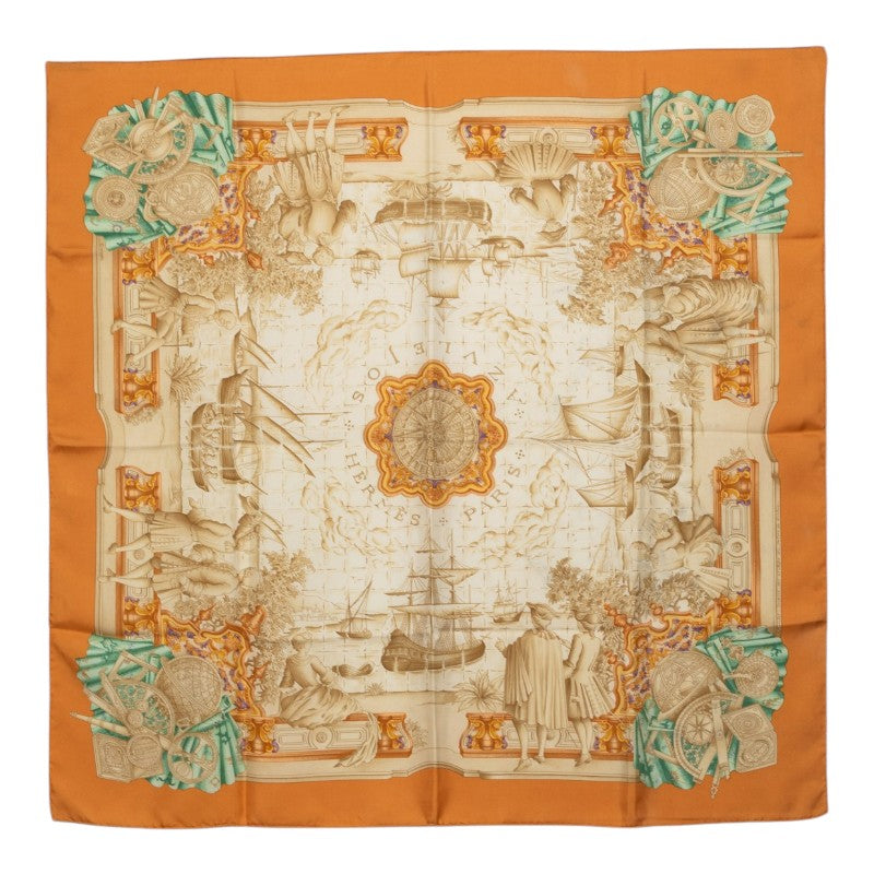 エルメス カレ90 Azvlejos アズレージョ スカーフ 大判スカーフ ベージュ シルク レディース HERMES 中古