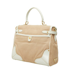 プラダ 三角ロゴプレート ハンドバッグ ショルダーバッグ 2WAY BN2127 ベージュ ホワイト キャンバス レザー レディース PRADA 中古
