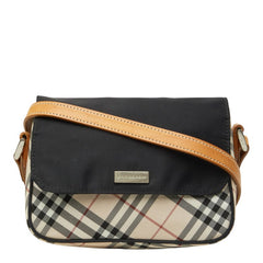 バーバリー ノバチェック ショルダーバッグ ポシェット ベージュ ブラック ナイロン レザー レディース BURBERRY 中古